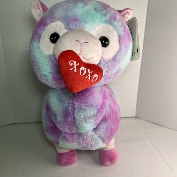 KELLYTOY  2018 HUG ME LLAMA‎ ALPACA W/XOXO HEART PLUSH TIED DYE PINK - Picture 1 of 12